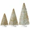 Raz Flocked Blue-Green Bottle Brush Trees Dusted With Gold Glitter