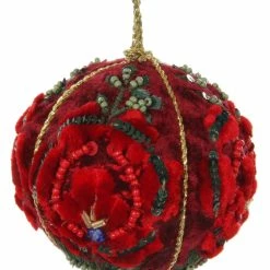 ShiShi Victorian Velvet Rose Ball Ornament, Red New!