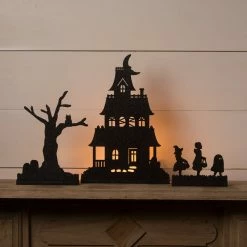 Bethany Lowe Halloween Haunted House With Trick-or-Treaters, Silhouettes