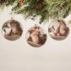 Bethany Lowe Vintage Santa & Holly Glass Disc Ornaments New!