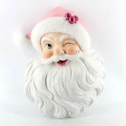 DD Sweet Winking Santa Head Wall Piece, Pink New!