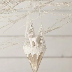 Bethany Lowe New! Winter Fawn Glass Cone Ornament