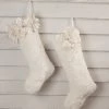 Bethany Lowe Winter White Poinsettia Fur Stockings, Set Of 2