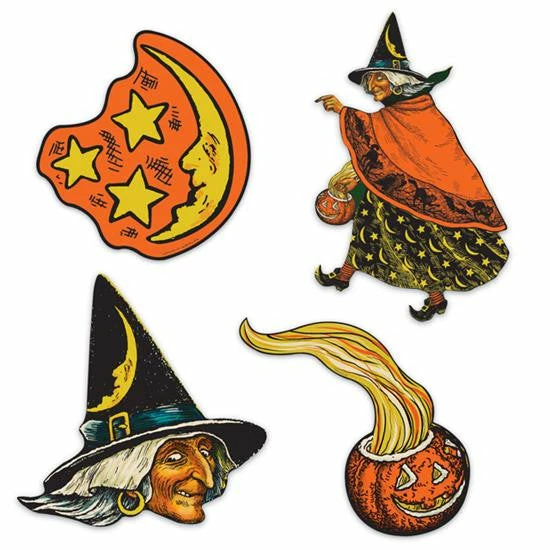 Beistle Beistle Vintage Halloween Witch, Moon & Pumpkin Cutouts 3 Beistle Beistle Vintage Halloween Witch, Moon & Pumpkin Cutouts